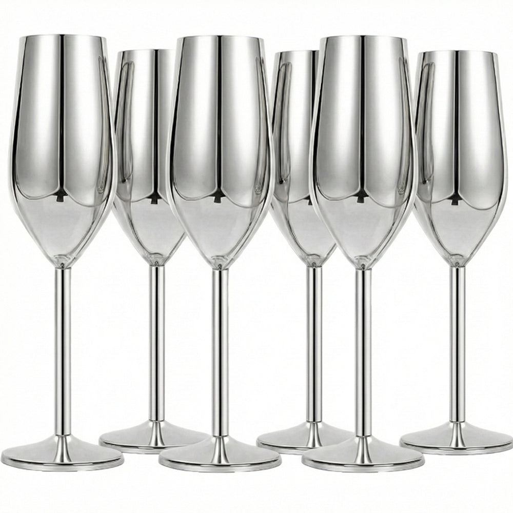6-Pcs Elegant & Smooth Beverages Champagne Flute Glass – Silver 190ml #3769